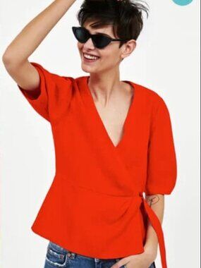 Zara wrap linen blouse